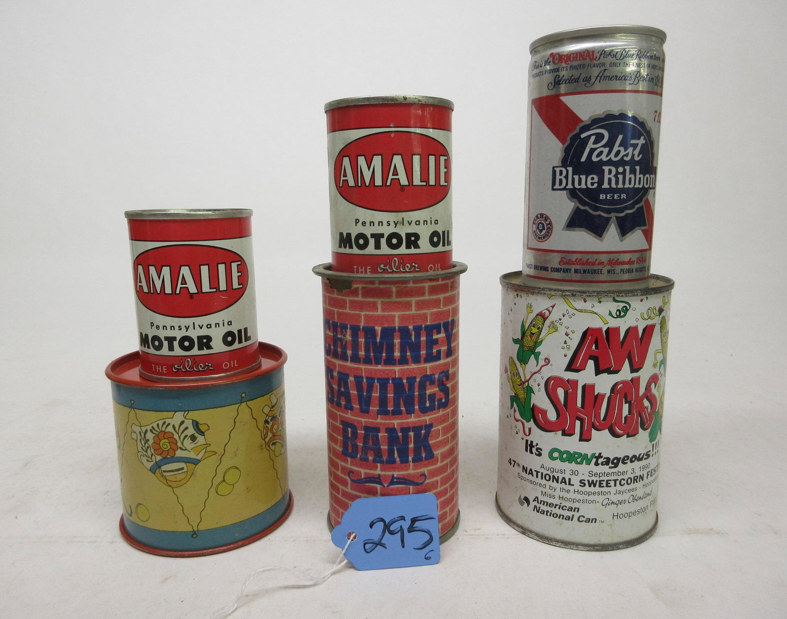 LOT OF 6 TIN LITHO COIN BANKS (1 of 1)