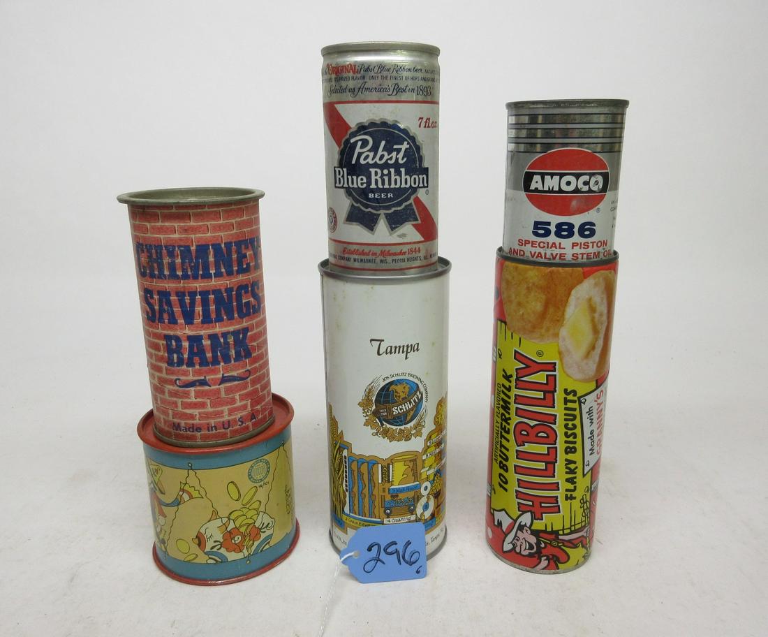 LOT OF 6 TIN LITHO COIN BANKS (1 of 1)