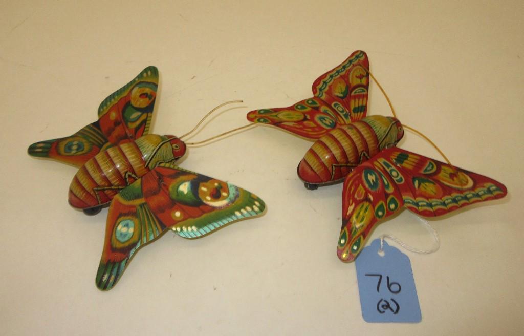 (2) CHEIN TIN LITHO BUTTERFLY PULL TOY 5" WINGSPAN (1 of 4)