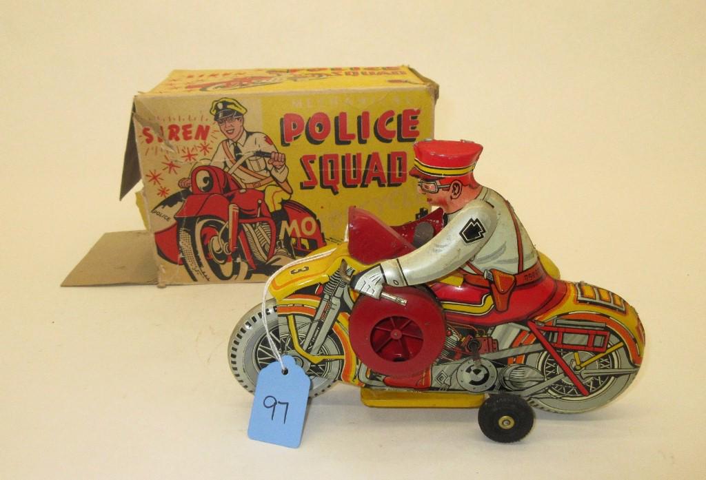 MARX POLICE SQUAD MOTORCYCLE TIN WIND-UP PARTIAL OB (1 of 4)