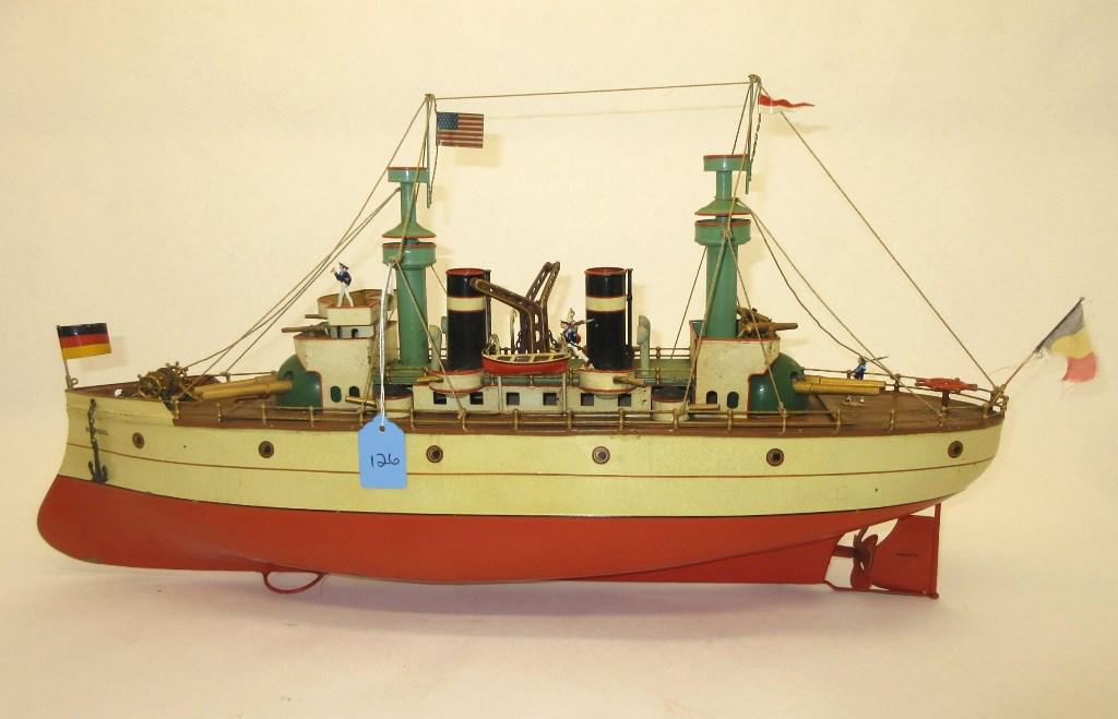 25" NUREMBERG TIN GERMAN CRUISER WIND-UP TOY - (1 of 6)