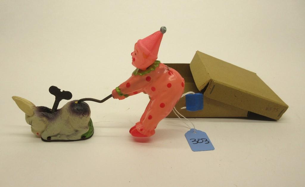 CELLULOID CLOWN W/ MULE WIND-UP OB (1 of 5)