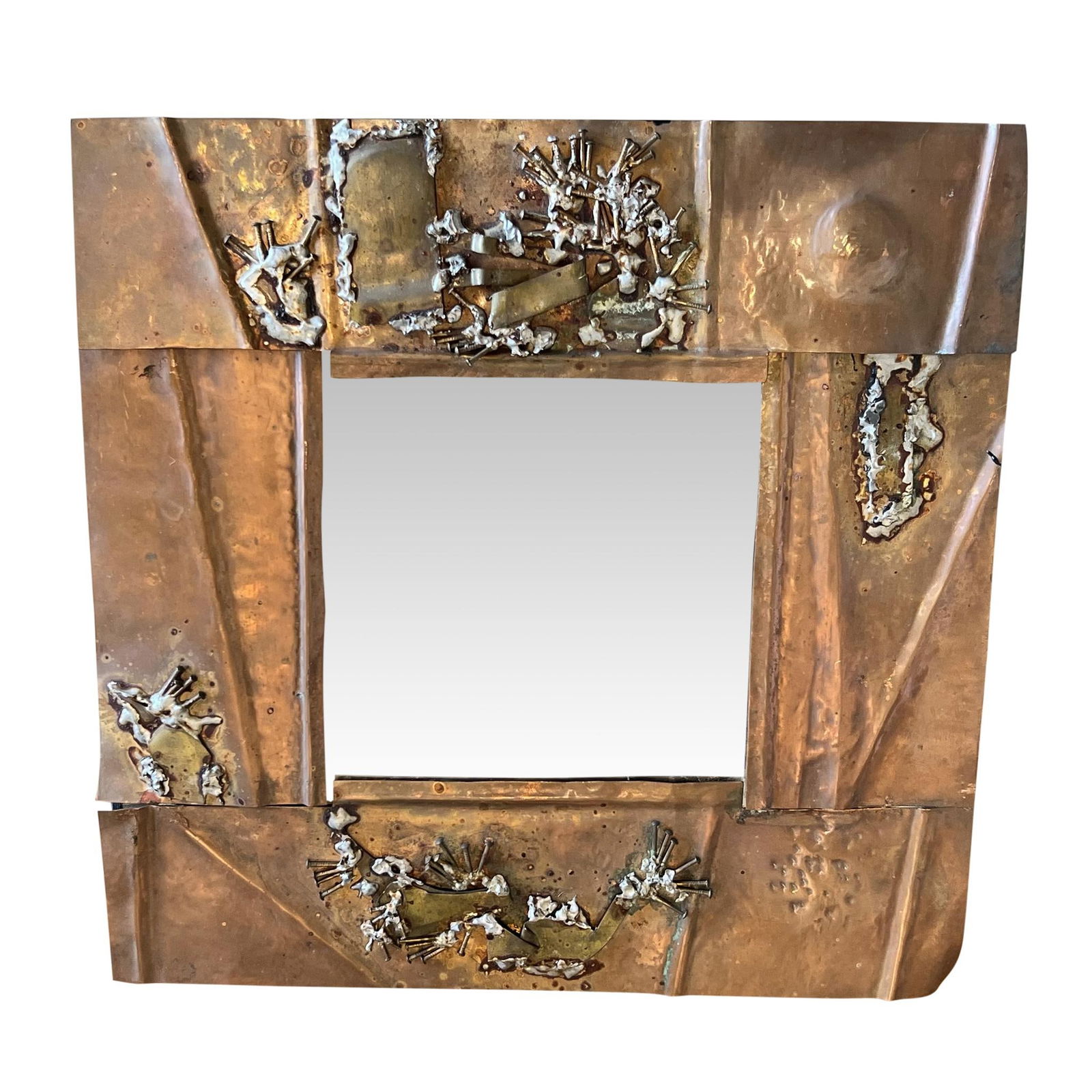 Vintage French Mixed Metal Brutalist Mirror (1 of 3)