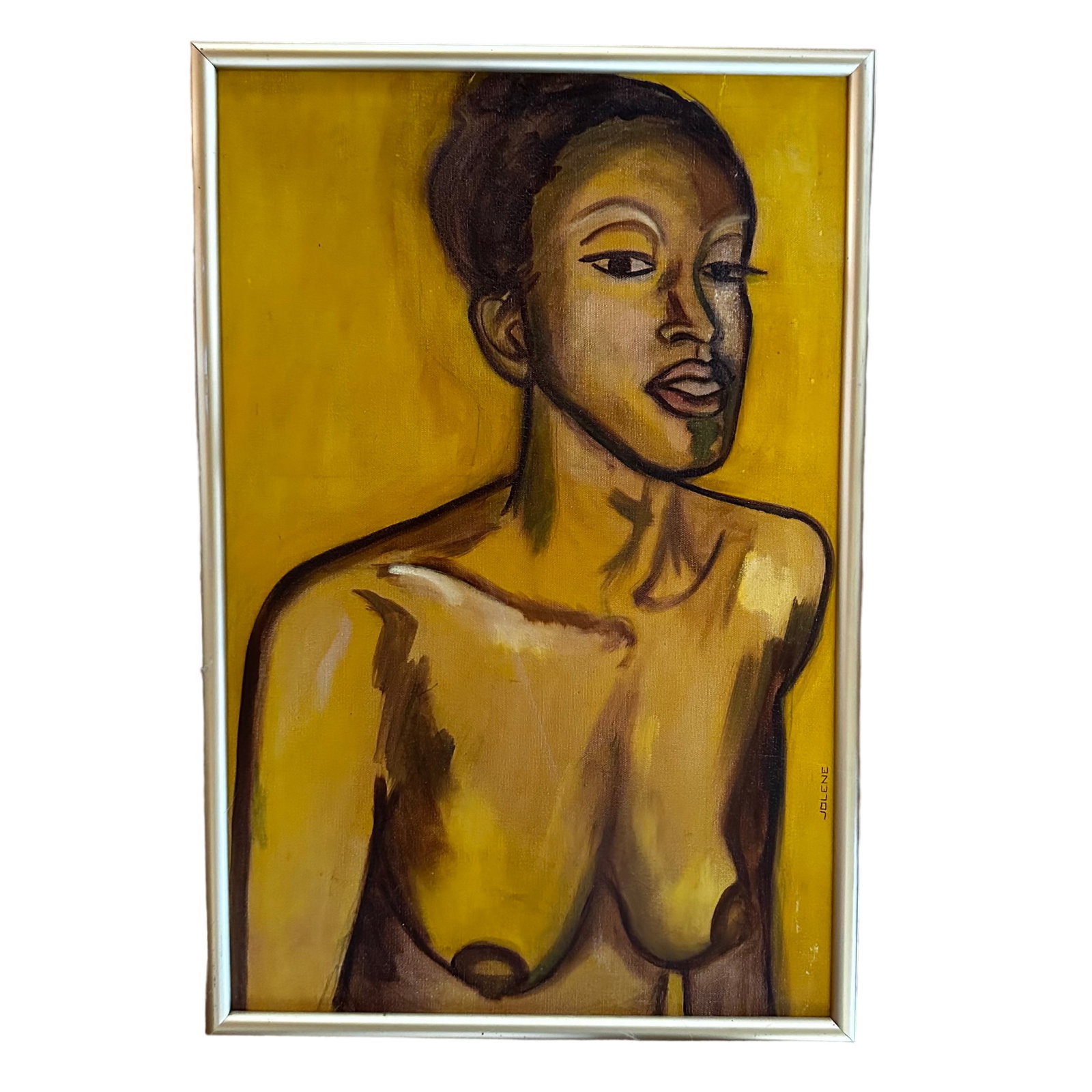 Vintage Oil Portrait with Gold Wooden Frame: Vintage Oil Portrait with Gold Wooden Frame