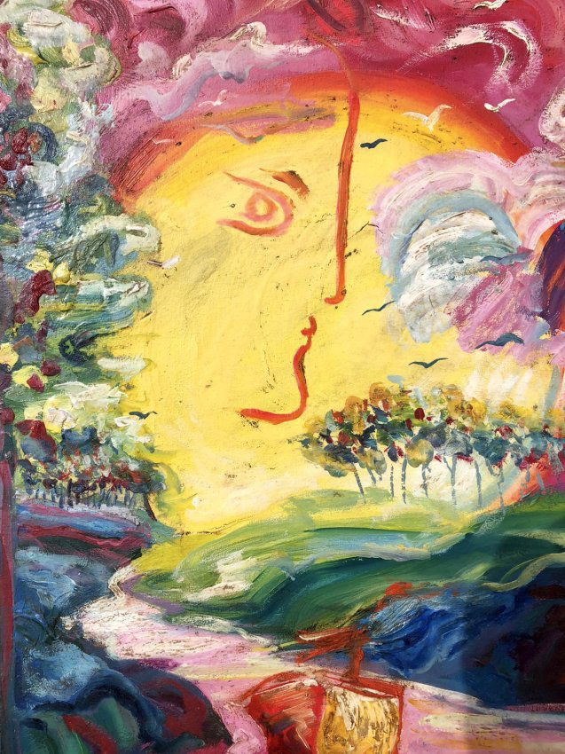 Peter Max (oil on canvas painting) 60x40cm in the style of: In the style of Peter Max (born Peter Max Finkelstein, October 19, 1937) is an American artist of German-Jewish origin, known for using bright colors in his work. Works by Max are associated with the