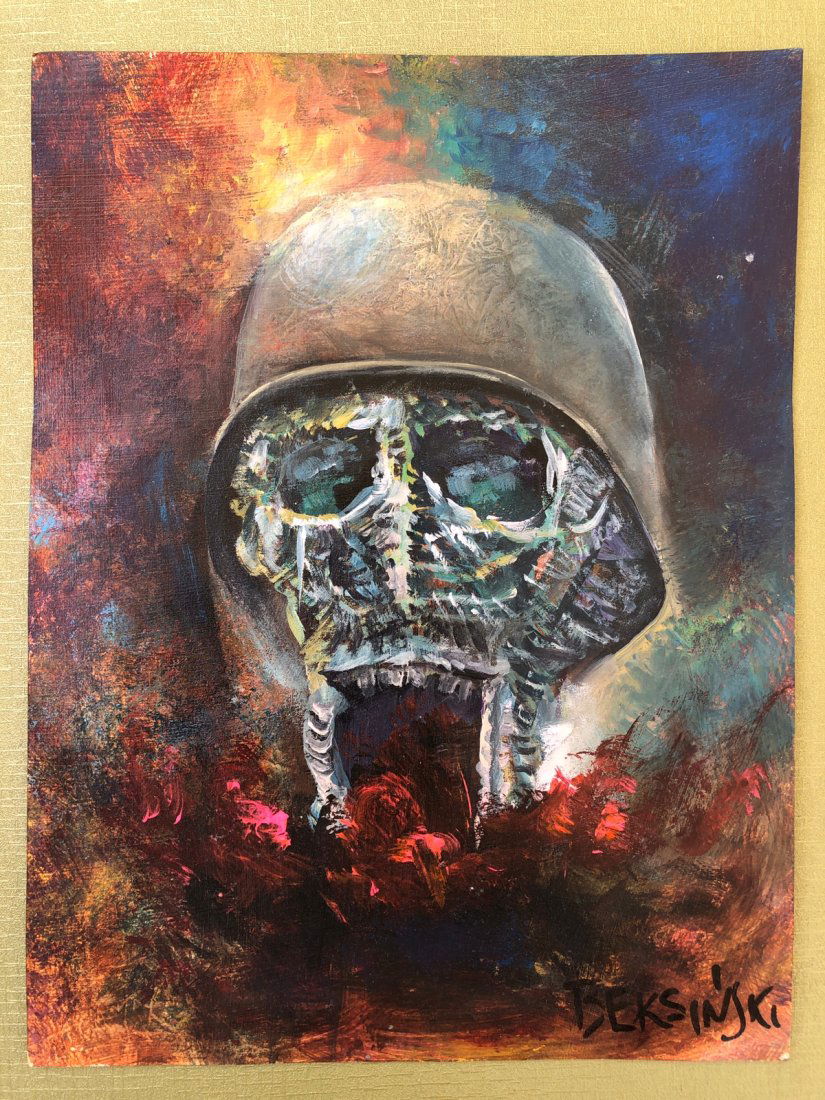 Zdzislaw Beksinski Polish (Mixed Media on Cardboard painting) 21.5cm x 28.5cm in the style of: In the style of Zdzislaw Beksinski (24 February 1929 - 21 February 2005) Beksinski appears in lower left.Technique: (Mixed Media on Paper. Measures: 21.5cm x 28.5cm. Was a Polish painter, photographer