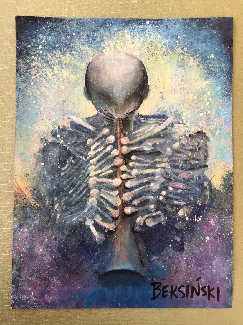 Zdzislaw Beksinski Polish (Mixed Media on Cardboard painting) 21.5cm x 28.5cm in the style of: In the style of Zdzislaw Beksinski (24 February 1929 - 21 February 2005) Beksinski appears in lower left.Technique: (Mixed Media on Paper. Measures: 21.5cm x 28.5cm. Was a Polish painter, photographer