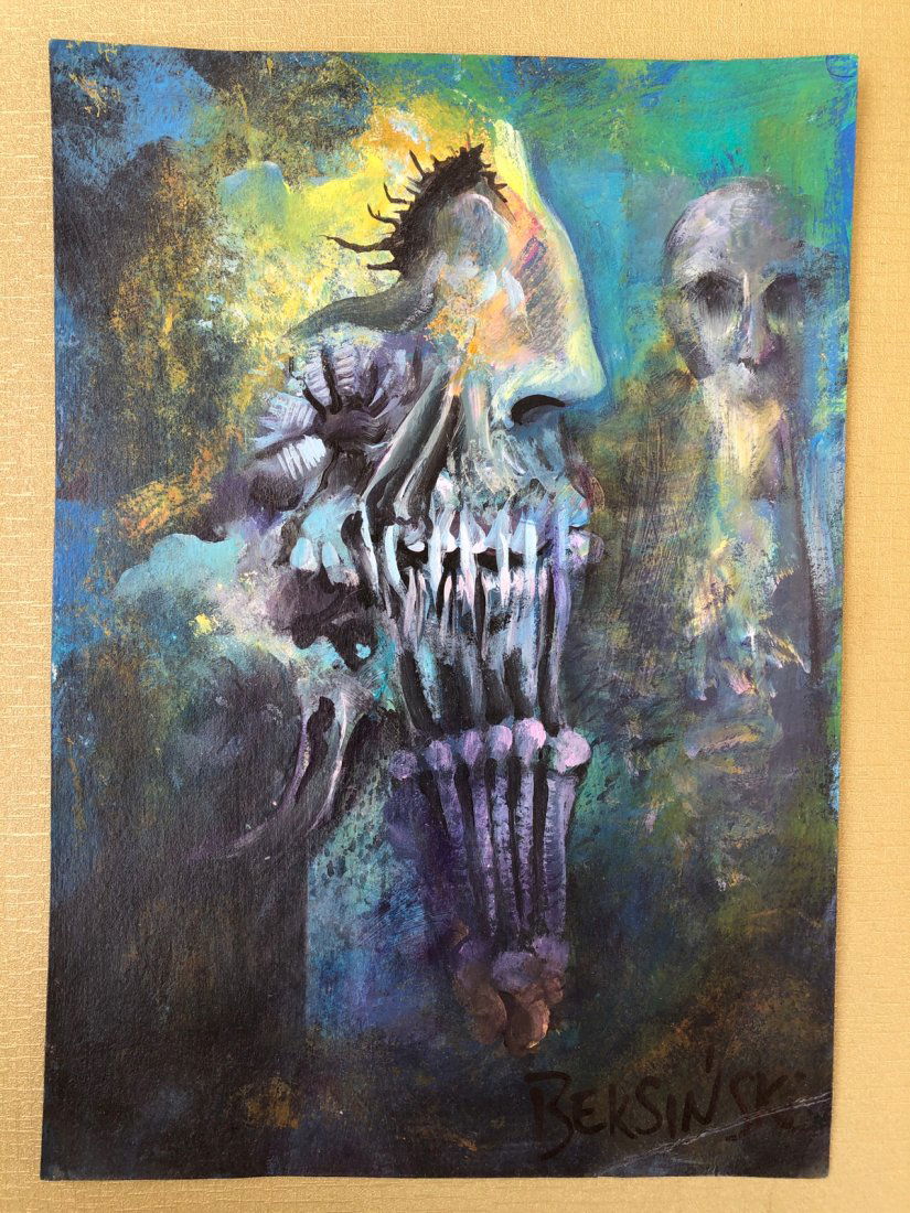 Zdzislaw Beksinski Polish (Mixed Media on Cardboard painting) 21.5cm x 28.5cm in the style of: Zdzislaw Beksinski Polish (Mixed Media on Cardboard painting) 21.5cm x 28.5cm in the style of