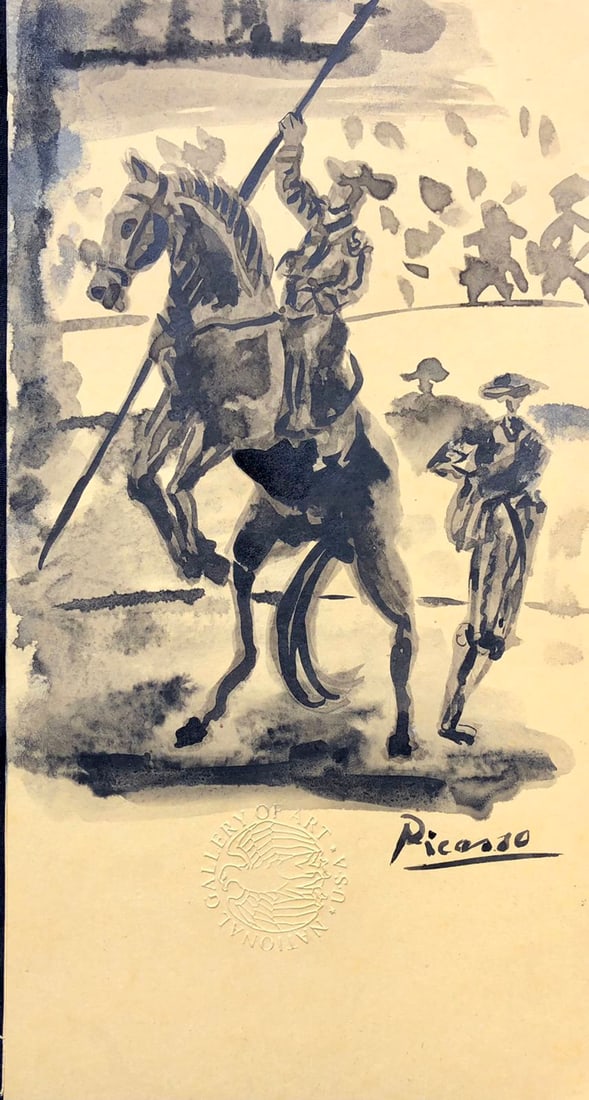 Pablo Picasso (Ink on Cardboard) 10''x5.5'' in the style of: In the style of Pablo Picasso (25 October 1881 - 8 April 1973) was a Spanish painter, sculptor, printmaker, ceramicist and theatre designer who spent most of his adult life in France. Regarded as one 