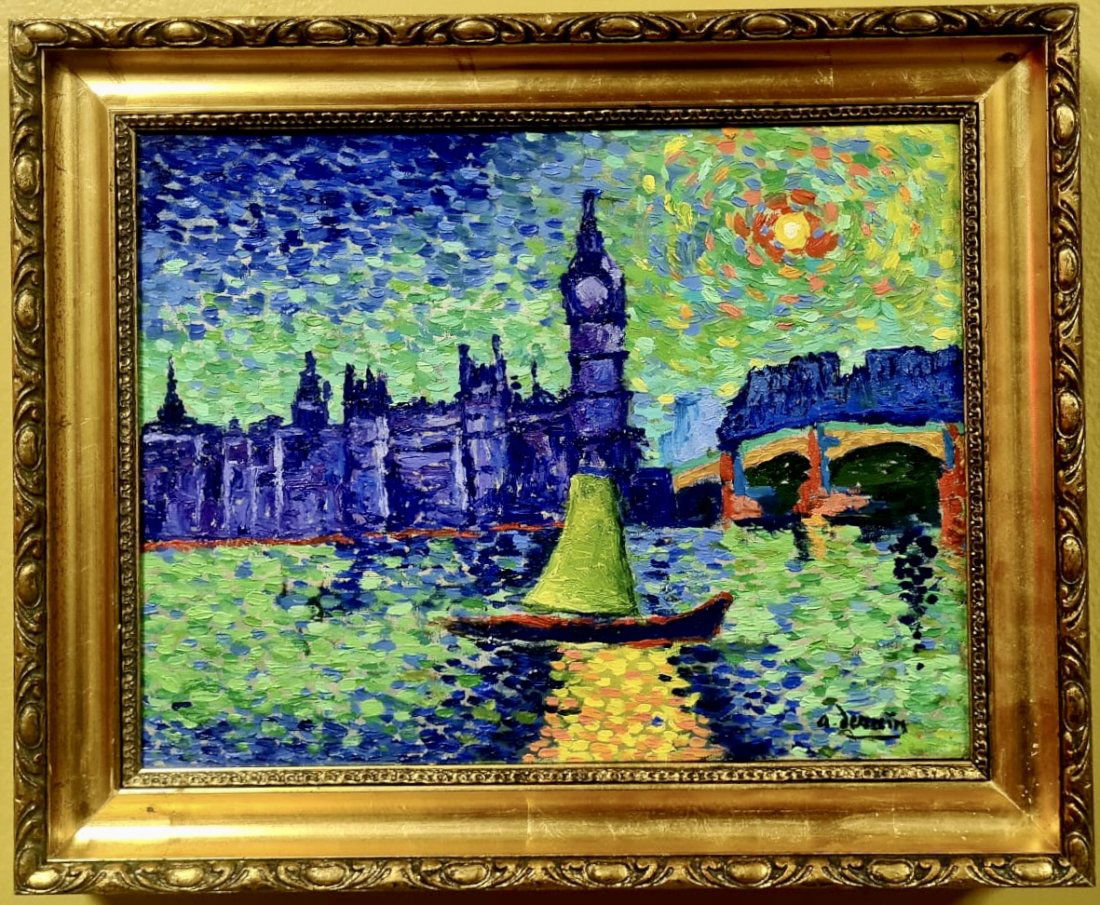 Andres Derain (Oil on canvas painting ) 27x35cm in the style of: In the Style of AndrÃ© Derain, (born June 10, 1880, Chatou, Franceâ€”died September 8, 1954, Garches) AndrÃ© Derain (, French: [É‘ÌƒdÊe dÉ™ÊÉ›Ìƒ]; 10 June 1880 â€“ 8 Septe