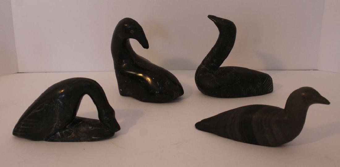 lot of 4 Inuit stone carved birds - sgnd & numbered - 3: lot of 4 Inuit stone carved birds - sgnd & numbered - 3 1/2" & 5 1/2" tall