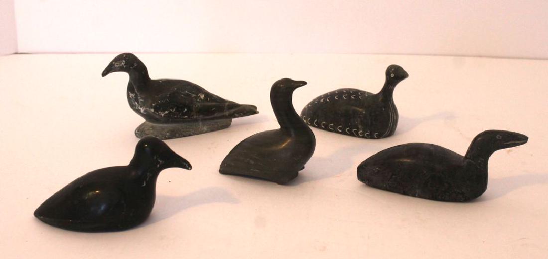 lot of 5 Inuit stone carved birds - sgnd & numbered - 3: lot of 5 Inuit stone carved birds - sgnd & numbered - 3 1/2" - 5" long