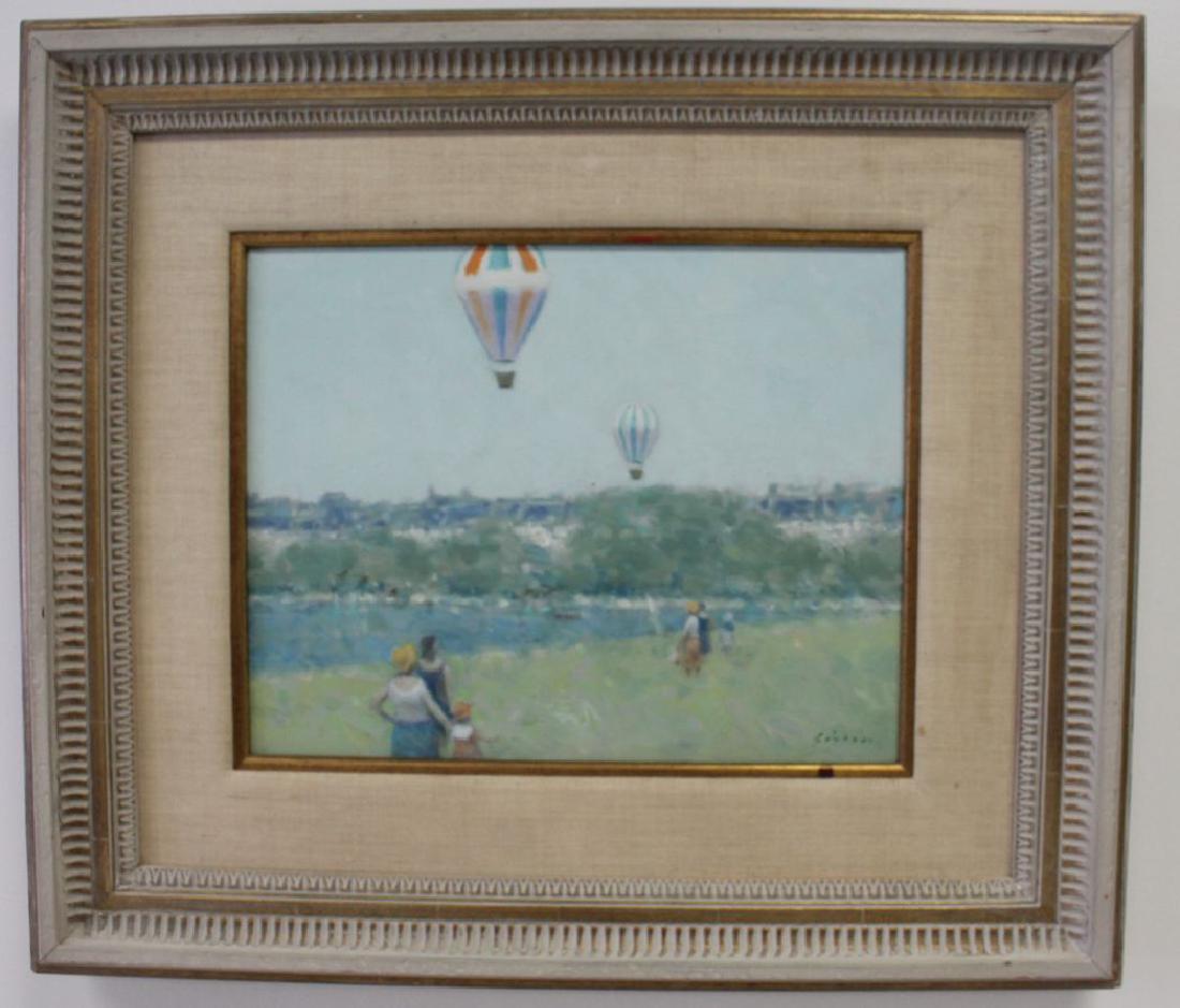 sgnd Andre Gisson (1921-2003) o/c of hot air balloons: sgnd Andre Gisson (1921-2003) o/c of hot air balloons - rare subject matter - 11"x14"