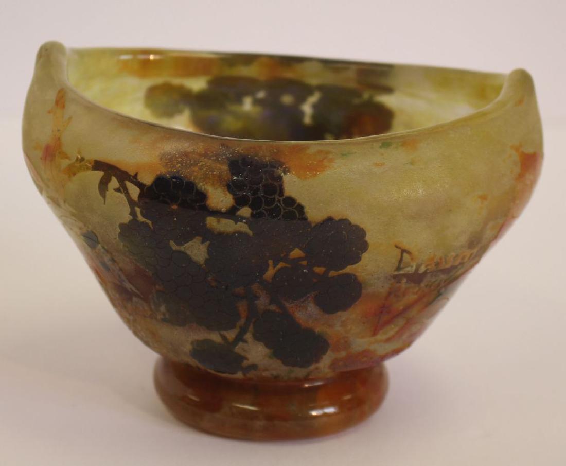 sgnd Daum Nancy acid etched & enameled blackberry dec: sgnd Daum Nancy acid etched & enameled blackberry dec vase - 3 3/4" tall