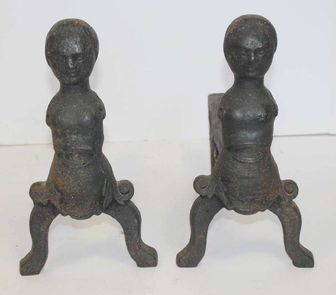 pr ca 1800 of puddle cast "Naughty Ladies" andirons -: pr ca 1800 of puddle cast "Naughty Ladies" andirons - 12" tall x 15" deep