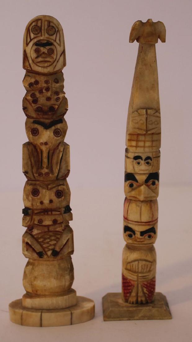 lot of 2 Inuit stone carved totem poles - 6 1/4" tall