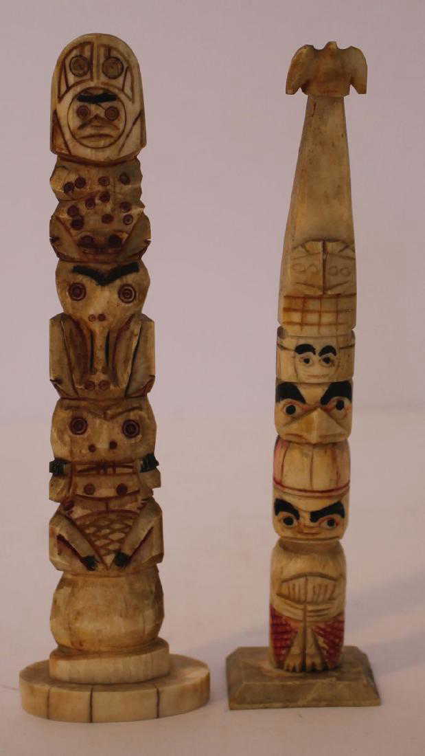 lot of 2 Inuit stone carved totem poles - 6 1/4" tall
