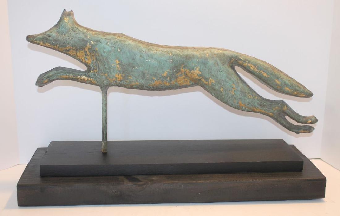 Antique copper fox weathervane in green verdigris w