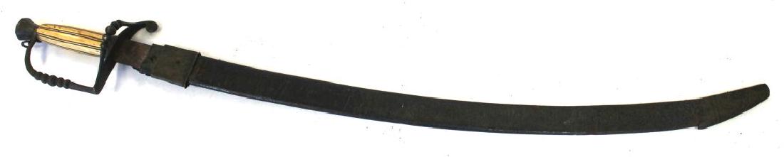 antique sword in leather sheath w bone hanlde & brass: antique sword in leather sheath w bone hanlde & brass guard - 32" long w 27" blade