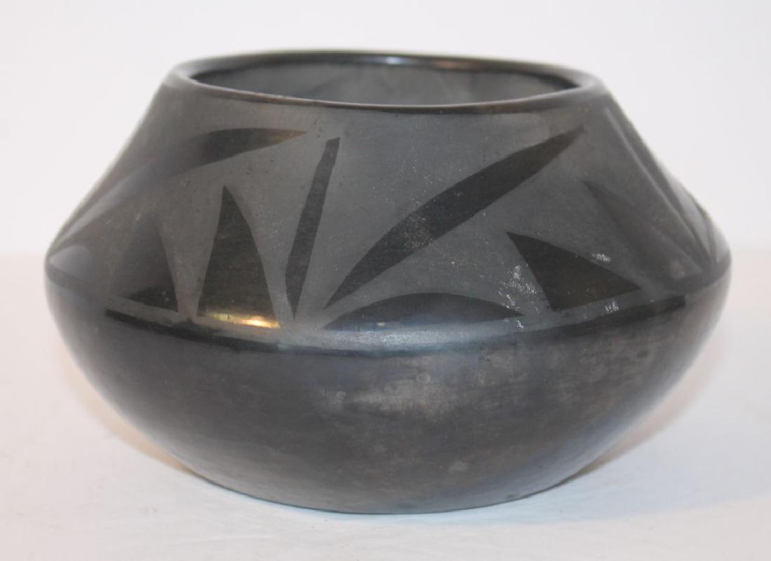 antique Native American black pottery bowl sgnd Isabel