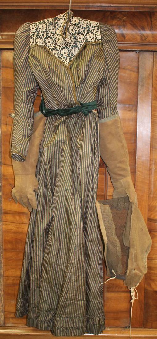 ca 1870's Victorian silk beekeeper's dress w leather: ca 1870's Victorian silk beekeeper's dress w leather gloves & netted hood