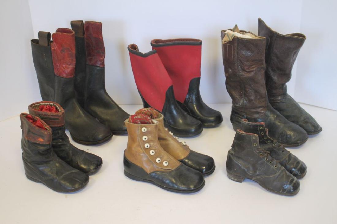 lot of 6 prs of antique & vintage children's boots in: lot of 6 prs of antique & vintage children's boots in leather, & rubber - tallest pr is 9" tall