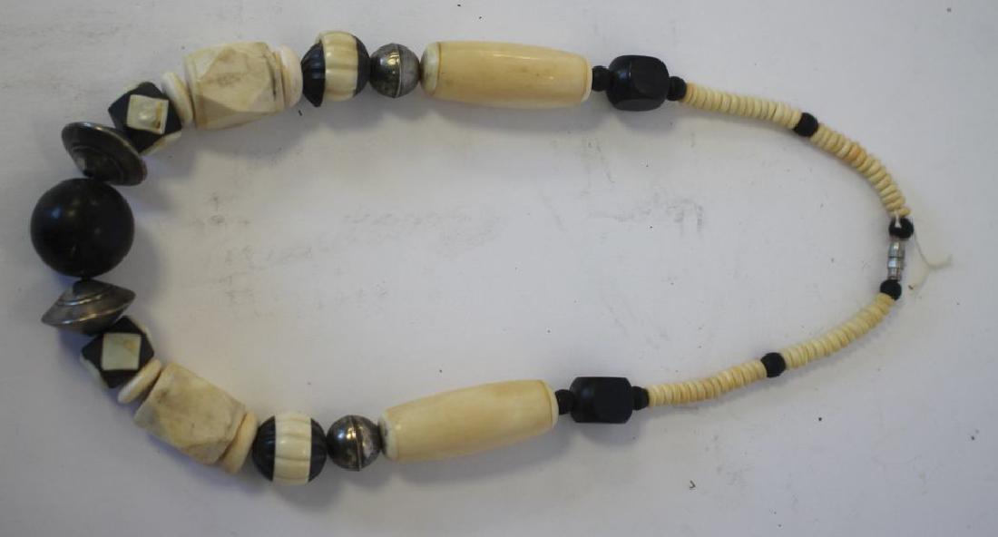 Vintage bone, ebony & MOP necklace w barrell clasp -: Vintage bone, ebony & MOP necklace w barrell clasp - 24" long