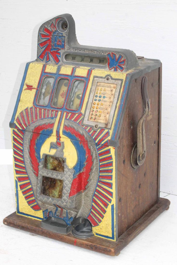 Mills Novelty Co. 5 cent slot machine w Native American: Mills Novelty Co. 5 cent slot machine w Native American motif - ca 1910 - out of the Western MA estate game room