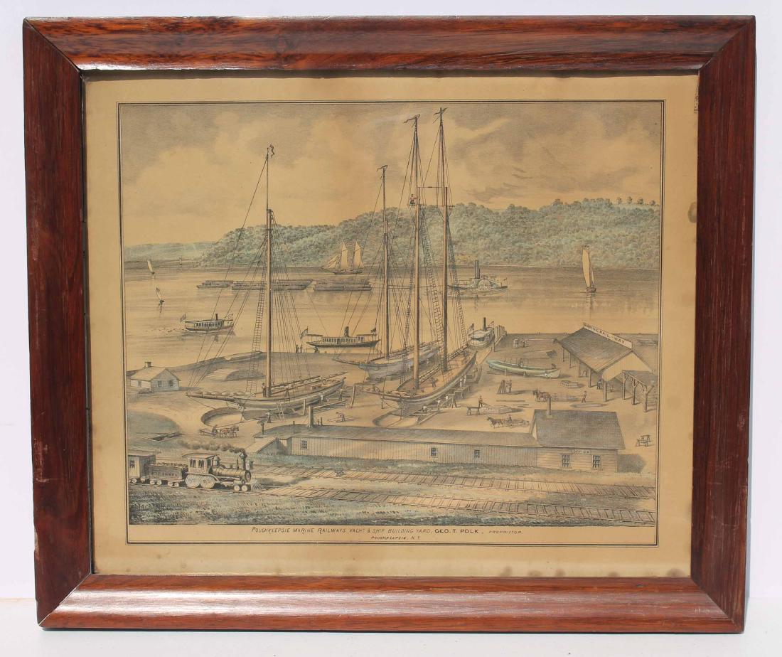 Antique print "Poughkeepsie Marine Railways Yacht &: Antique print "Poughkeepsie Marine Railways Yacht & Ship Building Yard, George T Polk Proprietor" - 13 3/4" x 16 1/4"