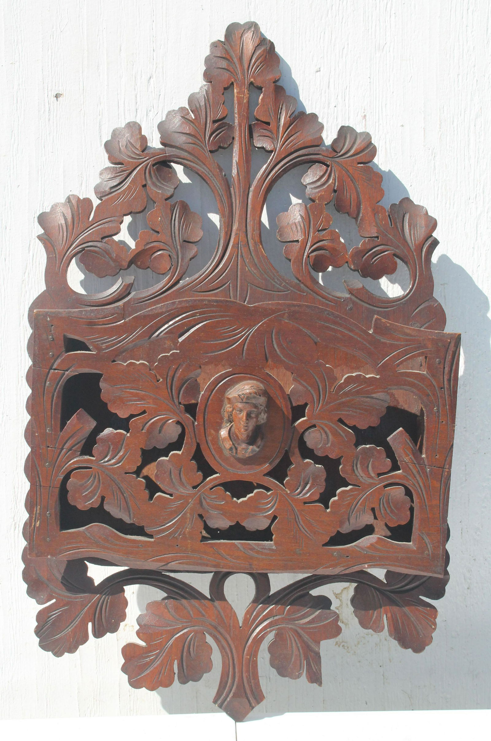 Victorian carved black walnut wall rack - 22 1/2" tall,: Victorian carved black walnut wall rack - 22 1/2" tall, 14" wide