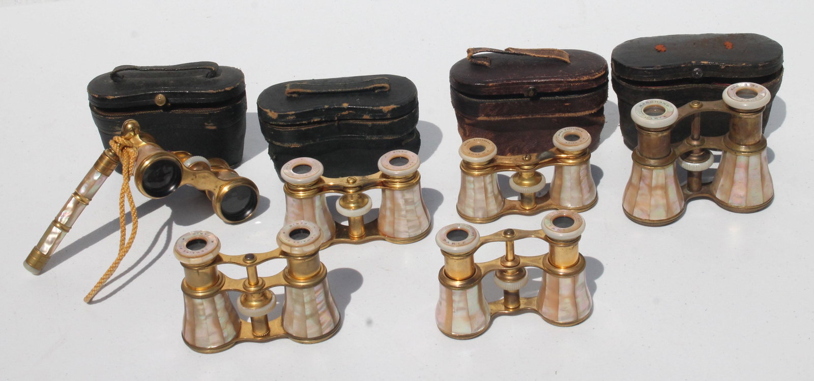 6 pairs of antique French mother of pearl opera glasses: 6 pairs of antique French mother of pearl opera glasses