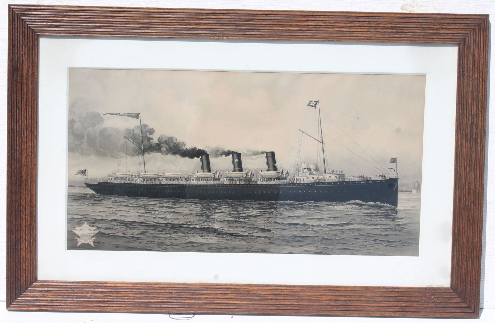 wonderful antique print of an American steamship: wonderful antique print of an American steamship "Northern Steamship Company" - overall frame size 29 1/2"x46"