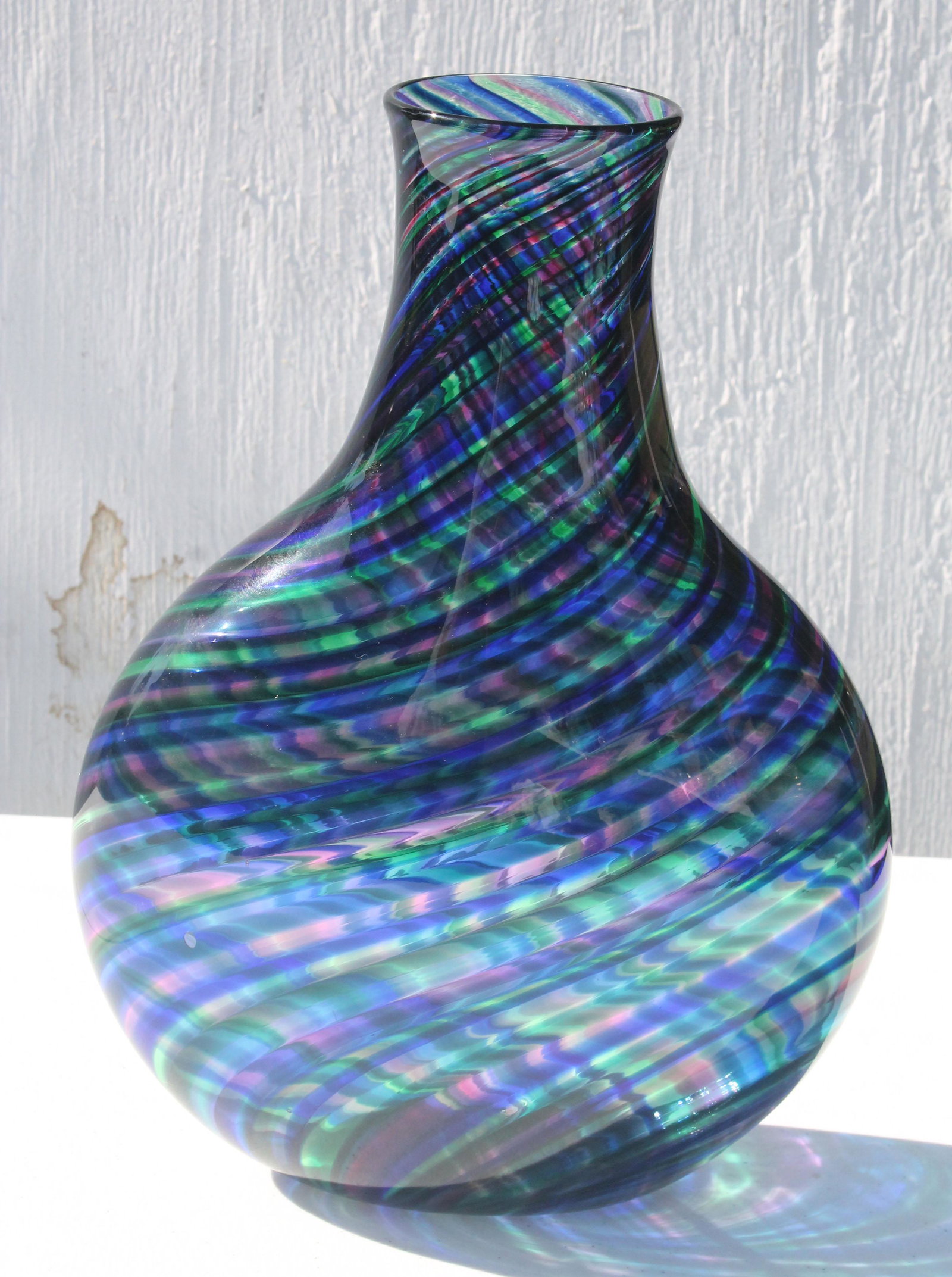 contemporary Art Glass vase signed Michael Egan, VT,: contemporary Art Glass vase signed Michael Egan, VT, 2002 12 1/2" tall