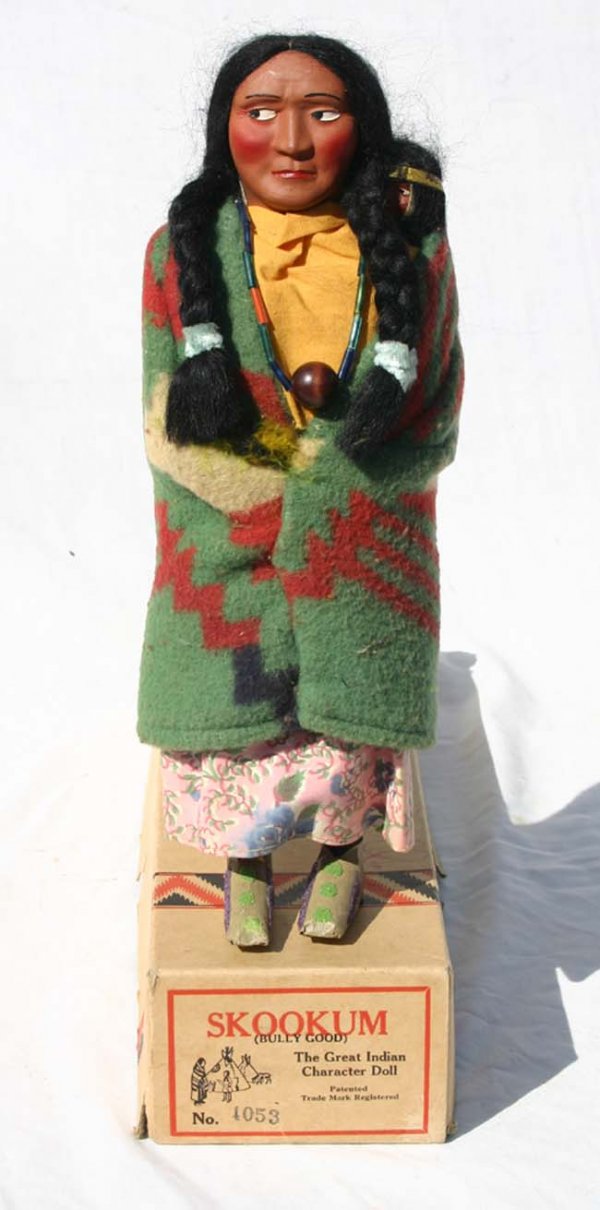 12" tall "Bully Good" Skookum doll in rare orig b