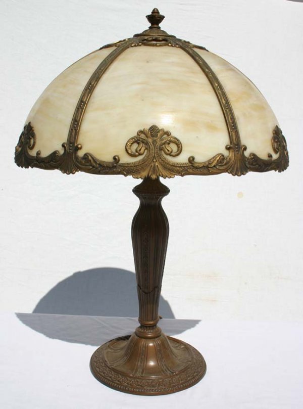 antique carmel slag glass table lamp w rare Mille