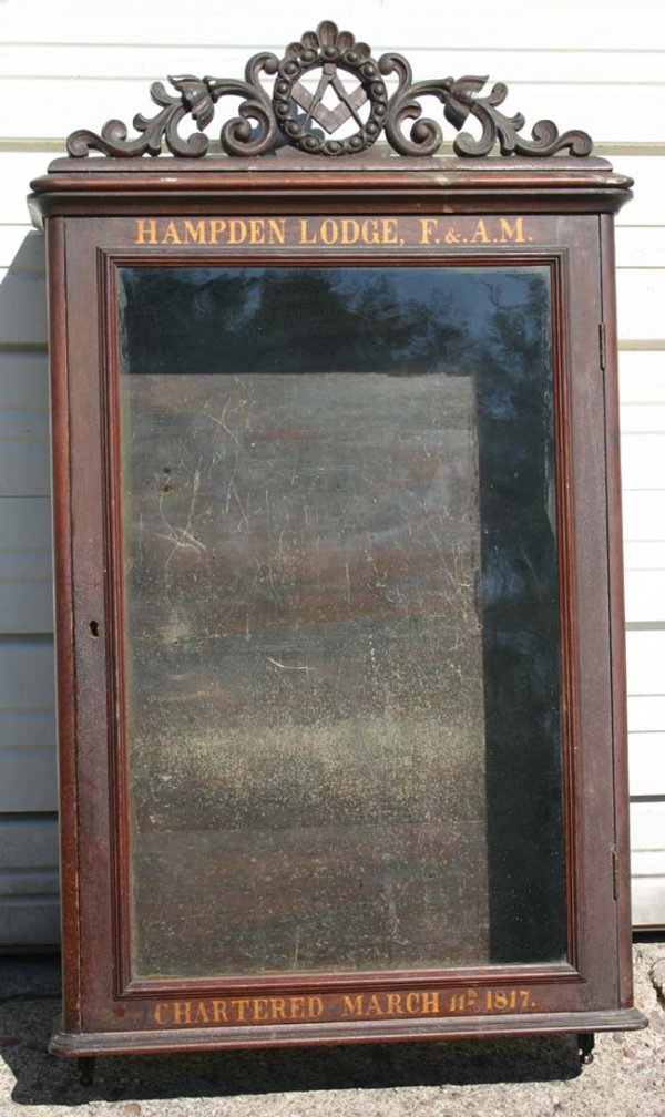 rare 19th C lg carved Masonic Lodge hanging cabin