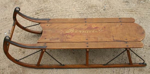 wonderful antique sled labeled w orig paint dec "