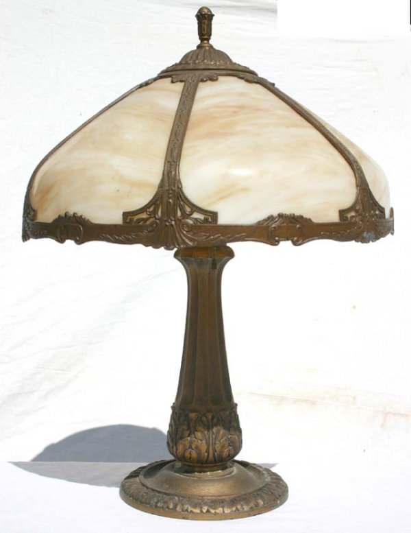 antique carmel slag glass panel lamp - 16" shade