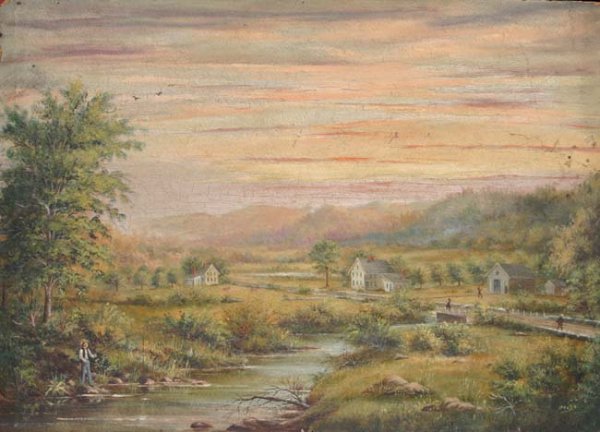 Charles Codman 18 x 25 1/2 summer scene w fisherm