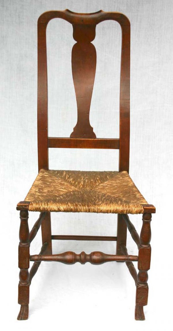 QA mid 18th C Spanish ft maple side chair w rush