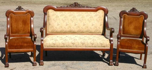 antique 3 pc claw ft mahogany parlor set w carved