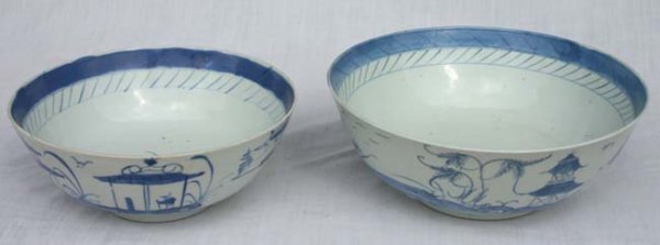 19th C Canton/Chinese Export blue & white bowls