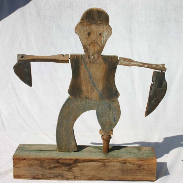 Folk Art peg leg pirate wooden whirligig in orig