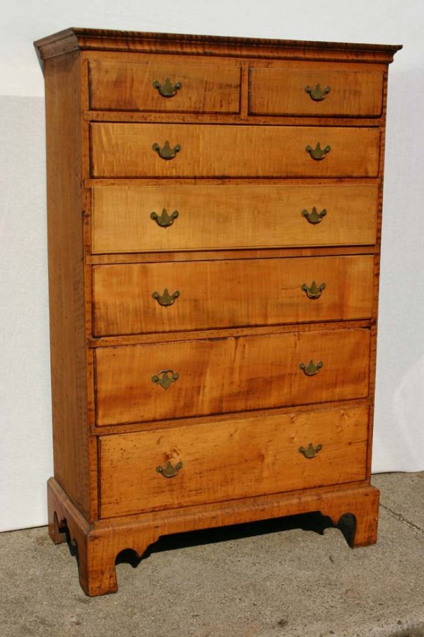 Eastern CT ca 1780 tiger maple 6 drawer period Ch