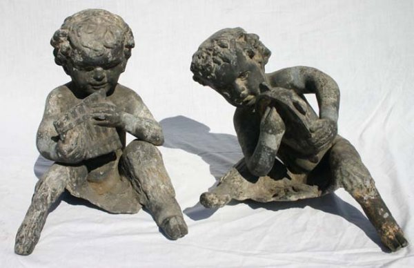 Pr of early 19th C lead garden youthful fawns 1 p