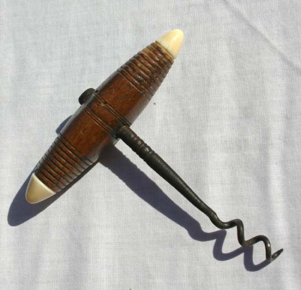 ca 1850 sailor made ivory & mahog corkscrew