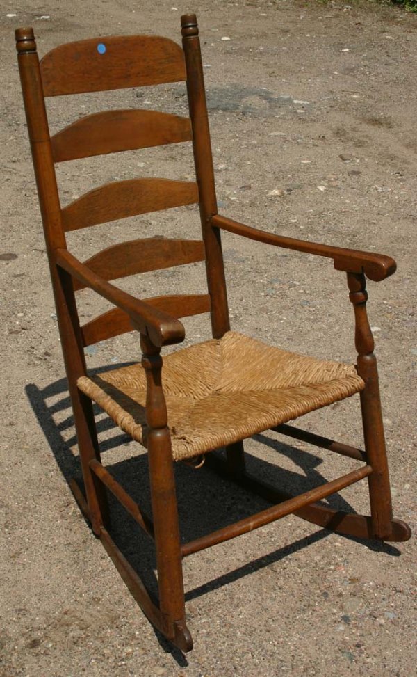 18th C 5 slat ladderback rocker w rush seat