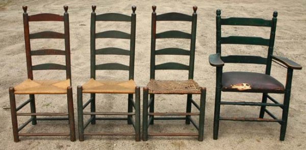 3 matching 4 slat maple & ash side chairs ca 1790 i