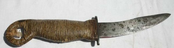 ca 1850's early ship mate's knife w waxed twine han