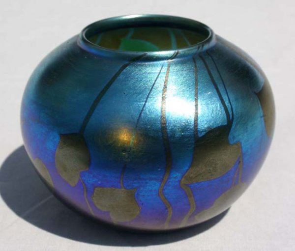 great sgnd Tiffany 2 1/2" tall x 3 1/2" wide blue i - 2